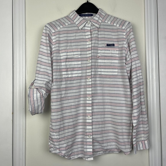 Columbia PFG Super Bonehead‎ Vented Mens M Fishing Cotton Long Sleeve Shirt Pink - Picture 3 of 10